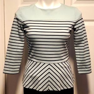 Talbots Petites Peplum Knit Women's Aqua Blue/Black Long Sleeve Top - Size 0P